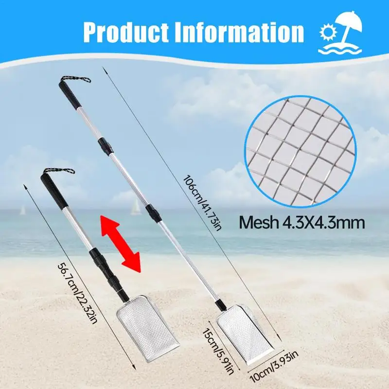 調節可能なビーチサンドsifter,長いハンドル付きのシャベル,金属製のサメの歯を発見,調整可能