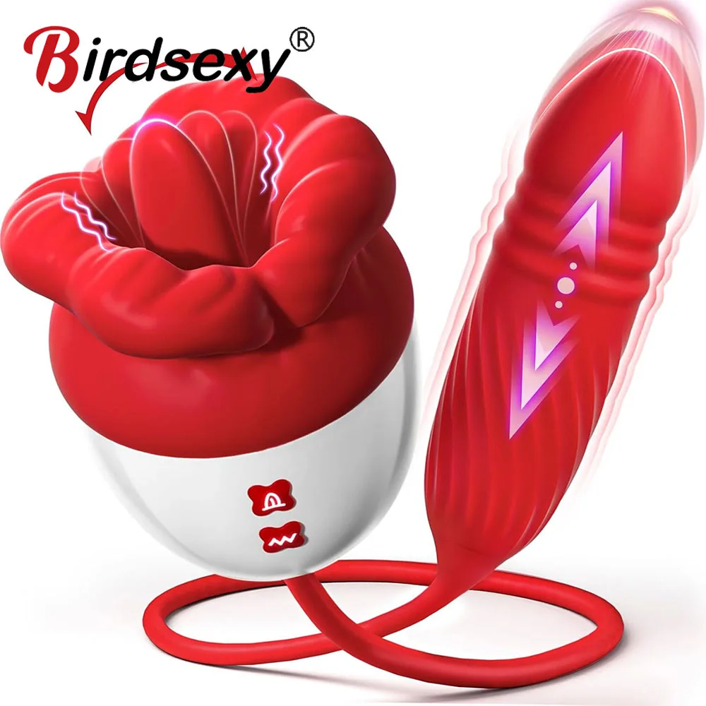 Powerful Tongue Licking Vibrator for Women 2 In 1 Dildos Vibrators Clitoris Stimulator Female Masturbator Sex Toys Adult Goods