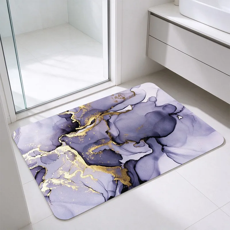 1 Piece Abstract Purple Gold Alcohol Ink Rug, Soft Comfortable, All Seasons Suitable, Lightweight Easy Care, Home Decor, Living Room, Bedroom, Hallway, Autumn, Winter