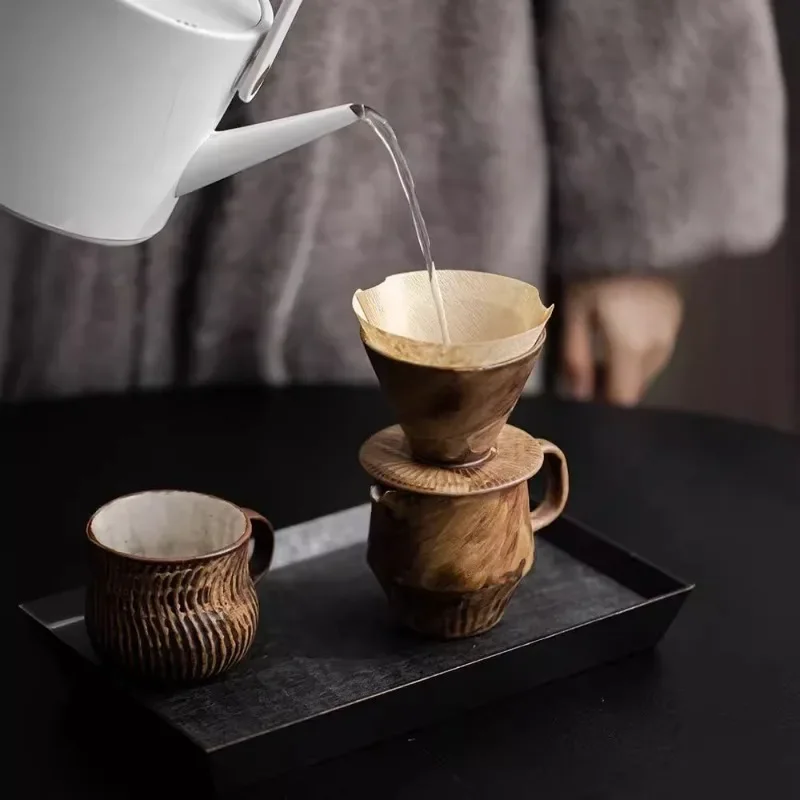 Handmade Powder Hand Drawn Coffee Pot Set Household Ceramic Filter Sharing Pot Coffee Utensil Filter Cup Set - view 6