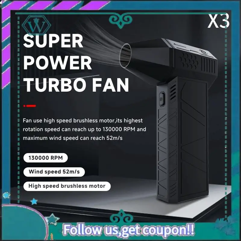 

130000RPM Mini Turbo Violent Fan X3 Injection Molded Case Turbo Jet Fan Easy Install Easy To Use
