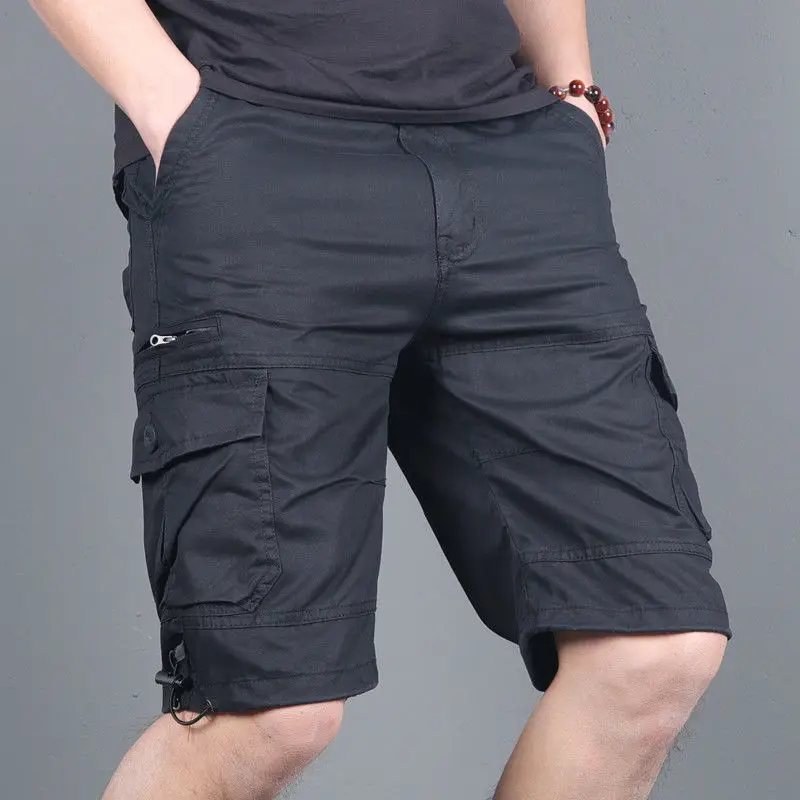 Men's Summer Workwear Capris Loose Oversized Casual Shorts, Pure Cotton Outerwear Shorts, Straight Leg Thin Beach Pants