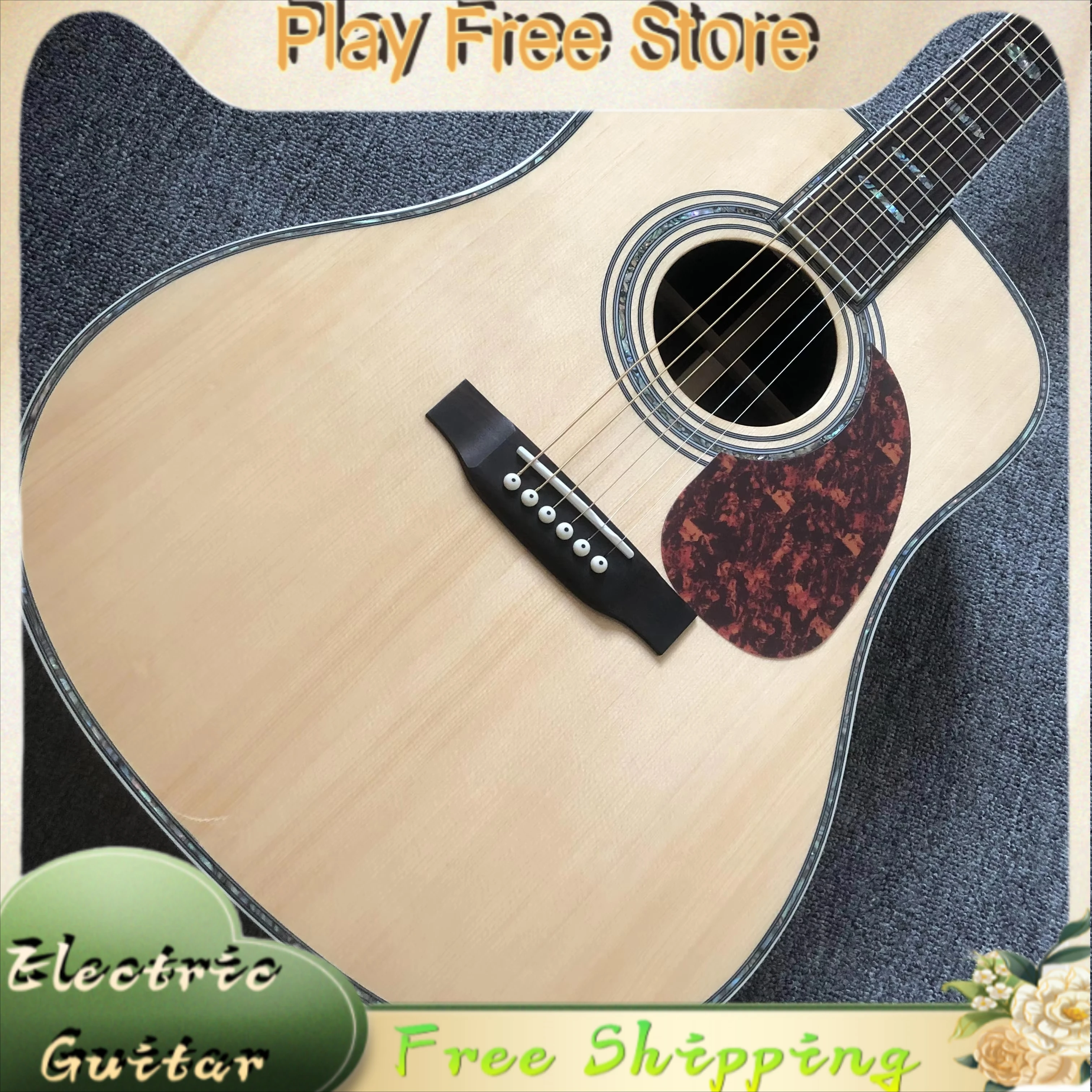 D45 Natural Finish 41 Inch Acoustic Guitar Solid Spruce 6-String Free Shipping with Built-in EQ Pickup Fishman 301 Free Shipping