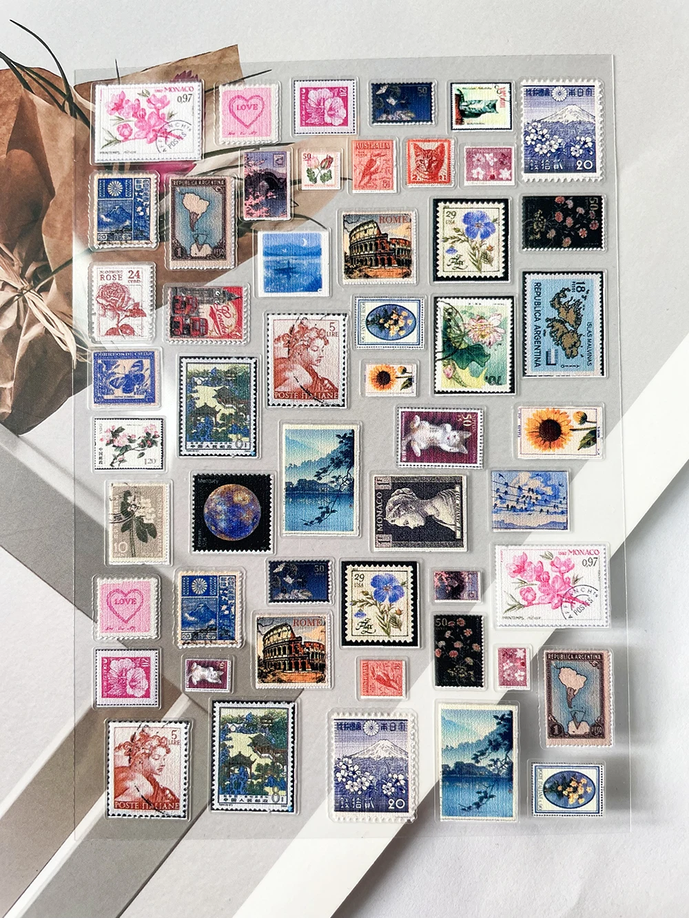الرجعية Stamps بطاقة بريدية ملصقات الزخرفية Diy بها بنفسك الكلاسيكية زهرة العمارة الحيوان مسمار ملصقات سجل القصاصات ذاتية اللصق المنزلق #5