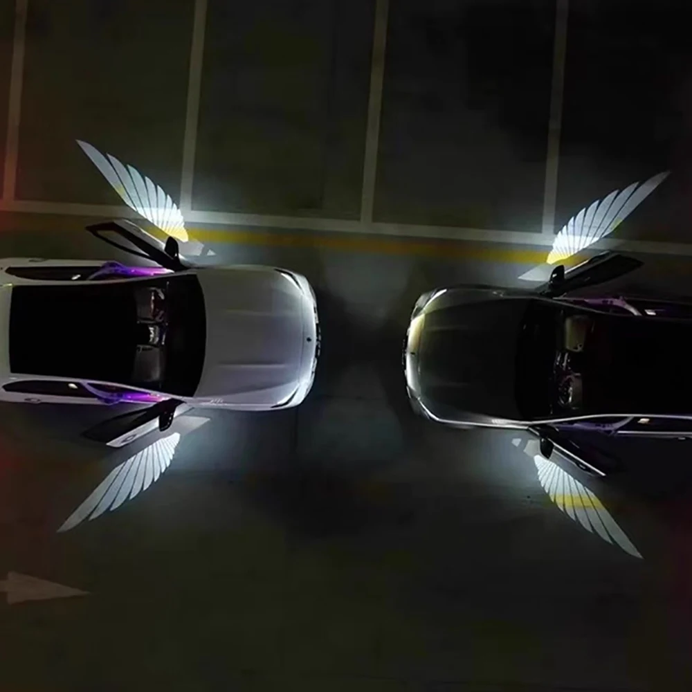 2PCS Angel Wings Door Welcome Light Car Atmosphere Lights LED universal Decorative Light Cars Logo Light Cars Accessories