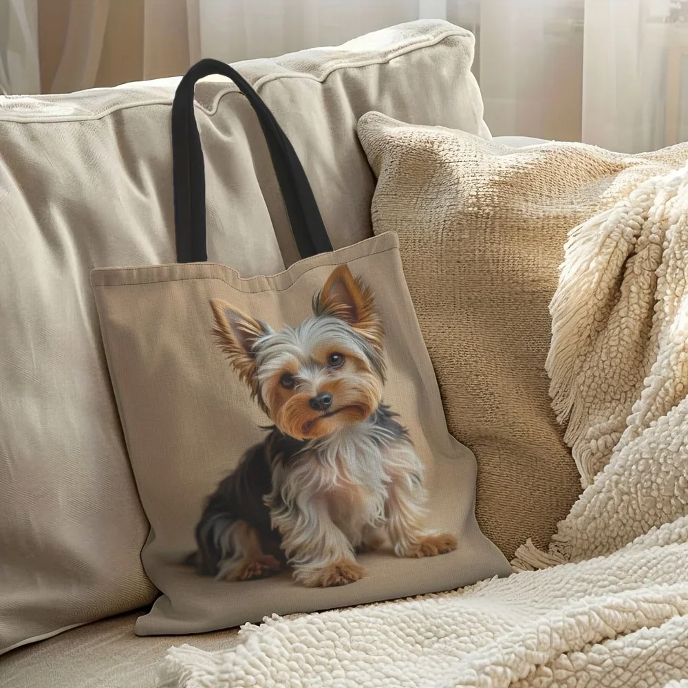 Shopping Bag Canvas Shopping Bag Compact 1 pack, cute puppy design handbag, spacious shoulder bag, perfect for educators, beach