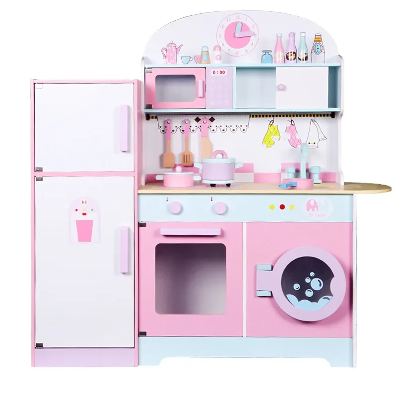 Grand ensemble de cuisine pour enfants, réfrigérateur de simulation, kit de cuisine, éducation précoce, maison de jeu, cuisine en bois, jouets cadeaux pour filles, 100cm