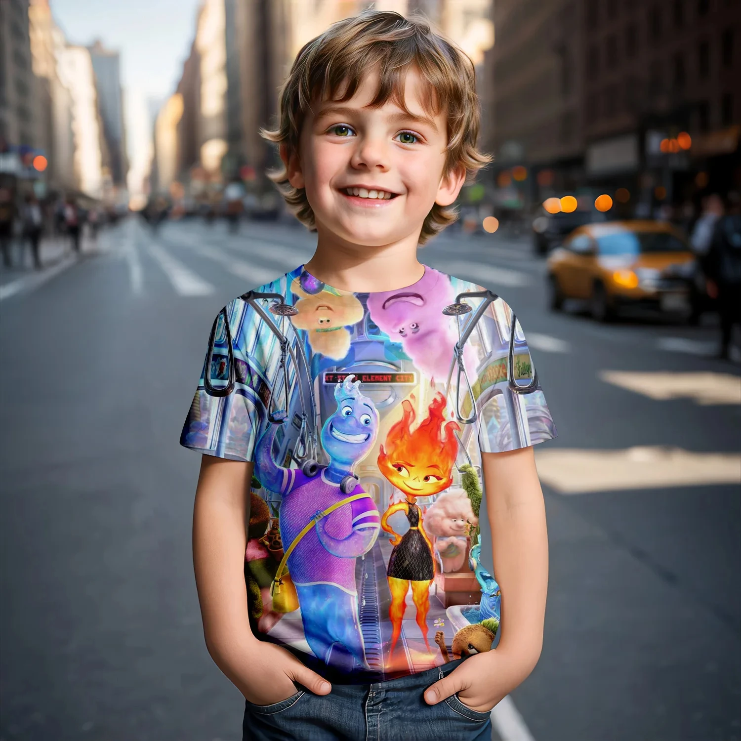 

Kids 3D Cartoon Crazy Element City Tops Tees Funny Print T-shirt Cartoon Children Short Sleeve Clothing Boys Sports Streetwear