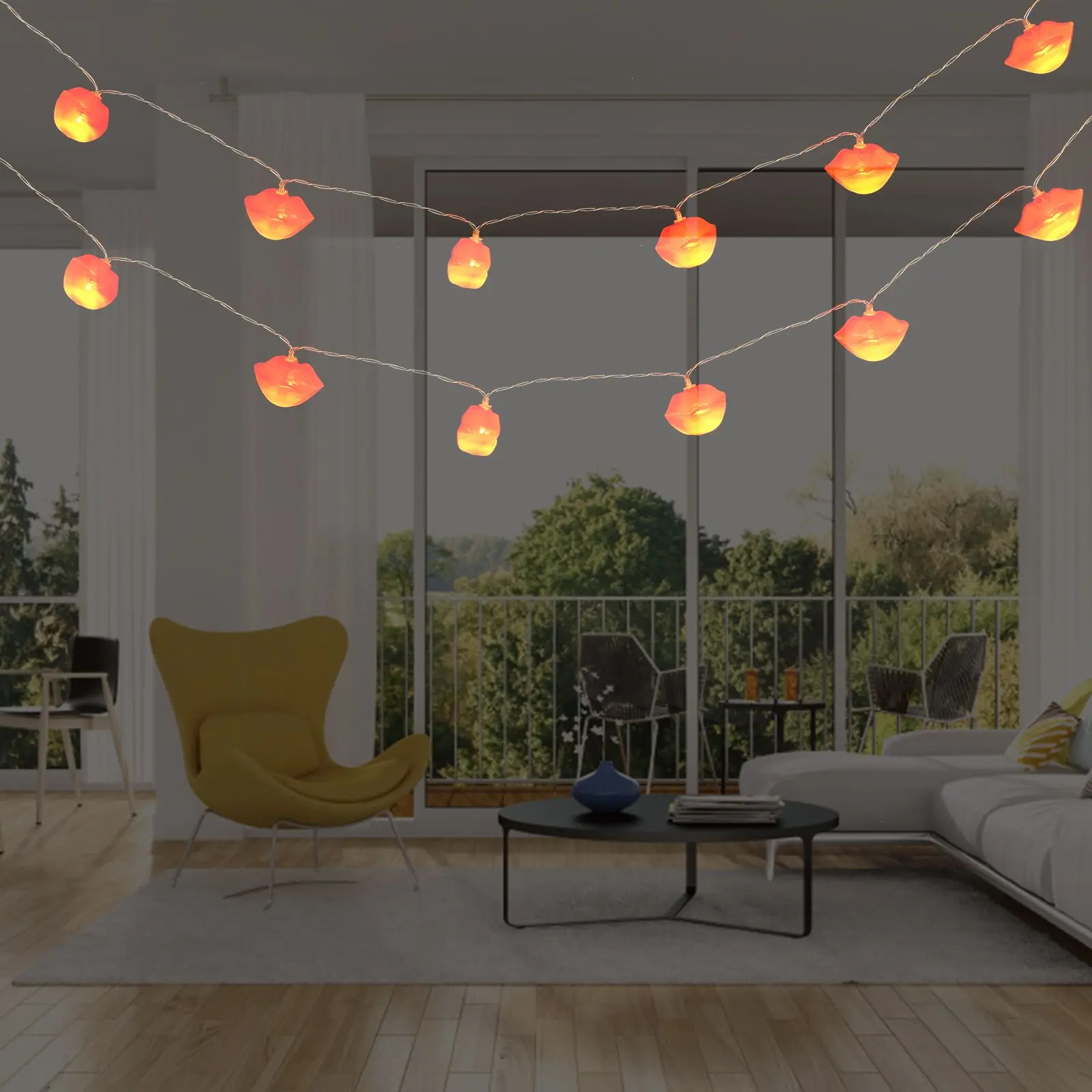 Red Lip String Lamp 20LED Reusable Eco Decor Light for Bedroom Party String Party Light Decor Lamp Xmas Outdoor Lighting