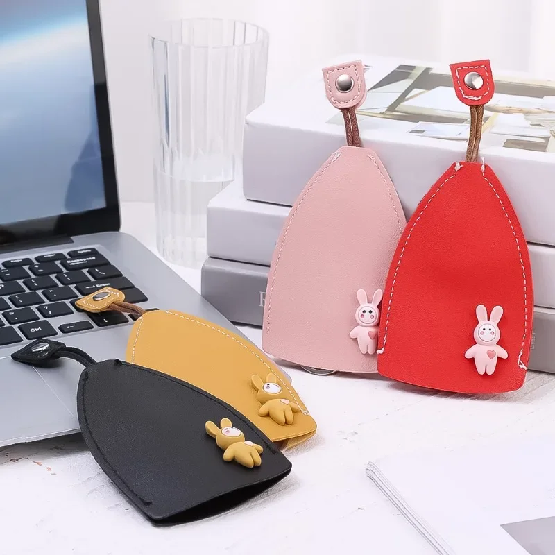 Pull Out Car Key Cover Cartoon Rabbit Unisex Keychain Pouch Automatic Big Capacity Key Housekeepers PU Leather Key Holder Case