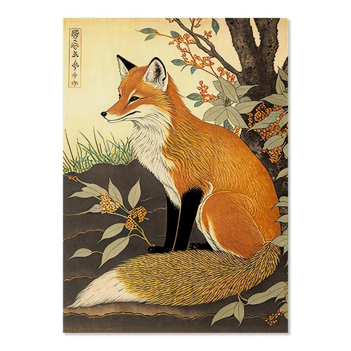 Fox Wall Poster,Japanese Art Style Canvas Painting Print Vintage Poster Wall Art Prints Picture Living Room Home Decor No Frame