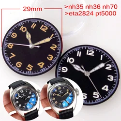 Nologo Vintage 29mm quadrante dell'orologio nero per orologio subacqueo pilota NH35 NNH36 NH37 NH38 NH39 ETA2824 PT5000 ST2130 Set di lancette dell'orologio