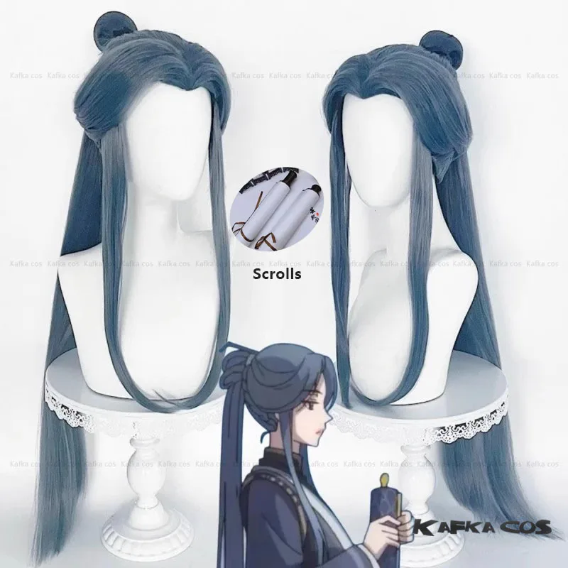 Anime Tian Guan Ci Fu Ling Wen parrucca Cosplay 90CM intrecciata capelli lunghi lisci parrucca sintetica resistente al calore + cappuccio parrucca