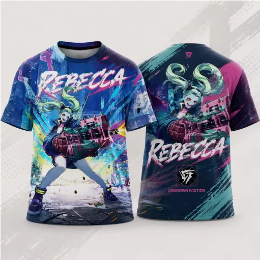 Wuthering Waves Character Themed T-Shirt All Over Printed, Breathable Sports Fabric,REBECCA,LUCY,Lucilla,Suisui for Men