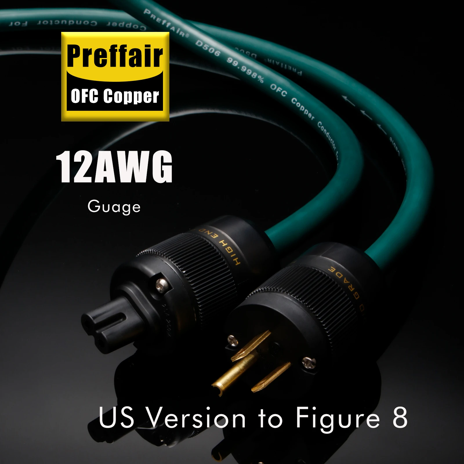 Preffair Power Cable C7 IEC Master Figure 8 OFC Copper Shielding Amplifiner Power Cord with Gold Plated Plug