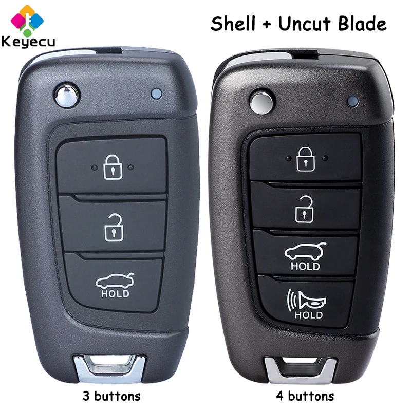 

KEYECU Flip Remote Car Key Shell Case With 3 4 Buttons Fob for Hyundai Accent Elantra Kona Santa Fe Tucson Veloster 2018-2022