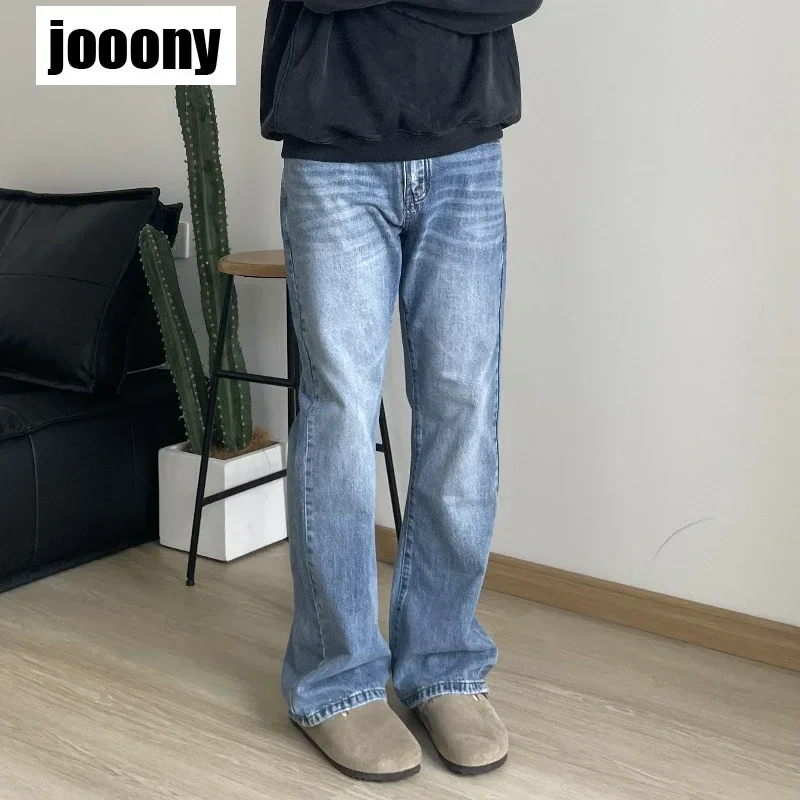 

Новинка 2024, винтажные потертые джинсы в американском стиле, мужские потертые джинсы со средней талией в стиле хип-хоп, облегающие джинсовые широкие брюки