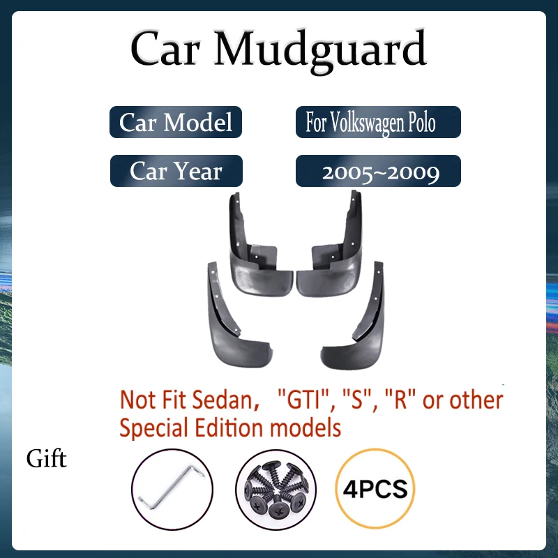 Car Mudguards For Volkswagen VW Polo Mk4 9N3 2005~2009 Anti-splash Front Rear Wheel Fender Splash Guard Mudflap Auto Accessories