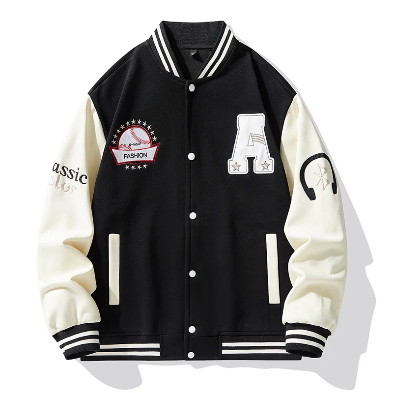 

Hip Hop Varsity Jacket Men High Street Patchwork Color Block Windbreaker Coats Spring Autumn Thin Fashion College Jackets