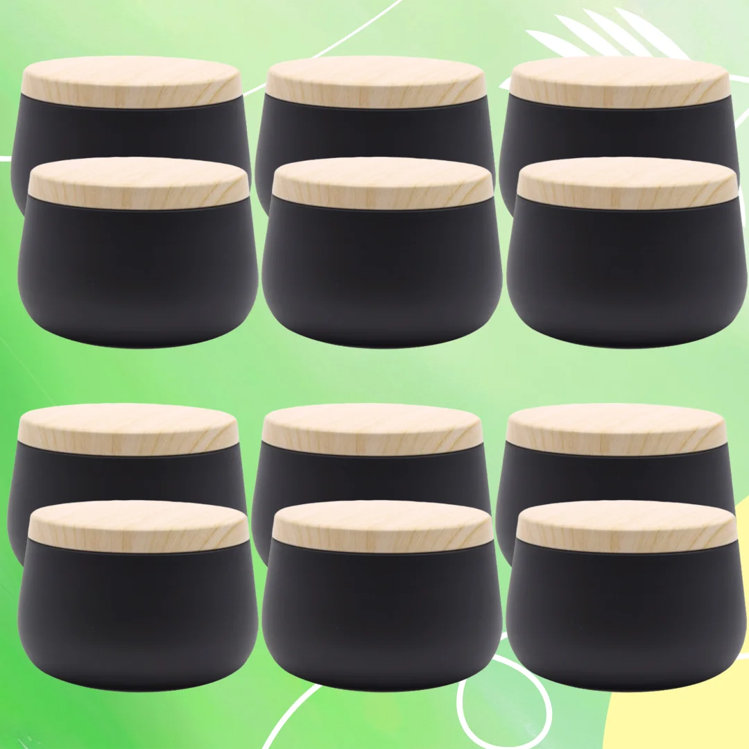 12pcs 8oz Empty Black Tinplate Big Belly Candle Tin Jar with Metal Wood Lids - Multipurpose Storage Container for Candy, Gifts,