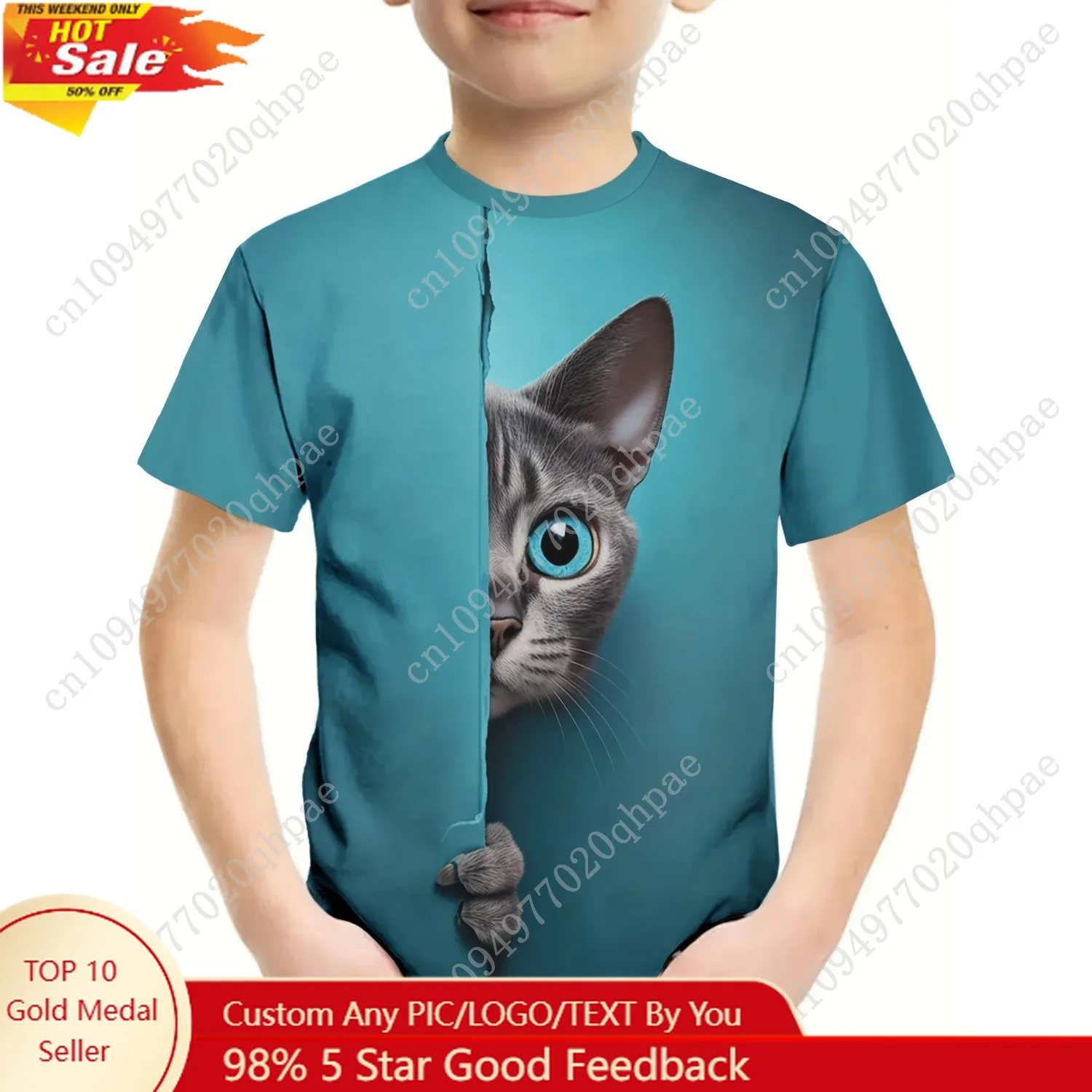 

Children Clothes Girl Boys Tshirt Short Sleeve Child T Shirt Kids Summer Clothes 3D Cat Print Cartoon Casual Children's Clothing