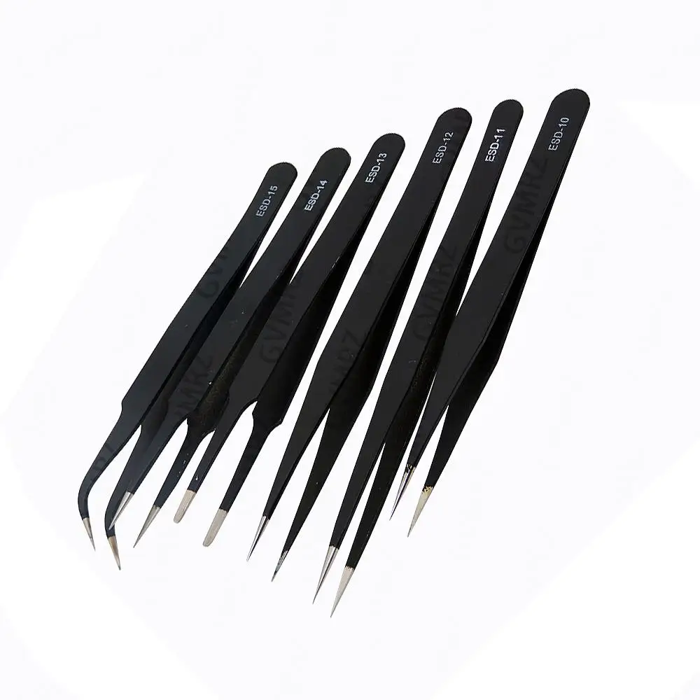 6PCS Tweezers Set ESD-10 ESD-11 ESD-12 ESD-13 Anti-static for Electronics Repair Precision Assembly & DIY Projects ESD-14 ESD-15