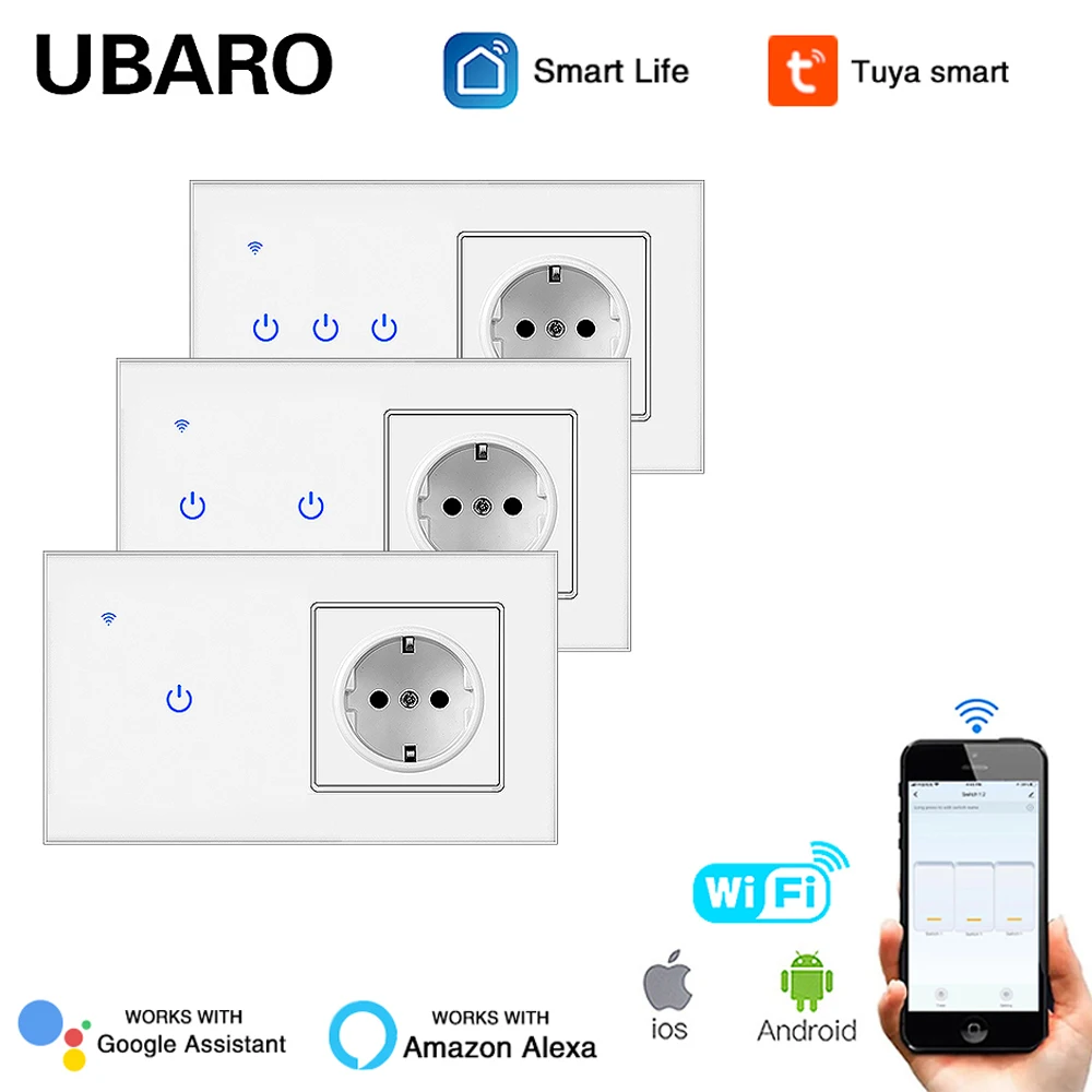 UBARO EU Russia pannello in cristallo temperato Smart Touch Switch con presa USB 220V Breaker Plug funziona con Tuya Smart Life