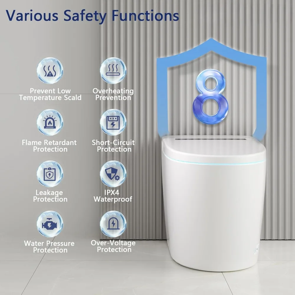 Smart Toilet with 1.28GPF Auto Flush Heated Seat，Toilet with Foot Kick Operation Night Light，One Piece Tankless Toilet