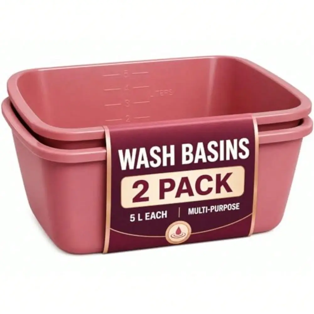 Wash Basin 2 Pack 5 L Rectangle Plastic Tub With Rolled Rim Good For Washing Limbs And Carrying Liquid Good For Hospitals, Nurs