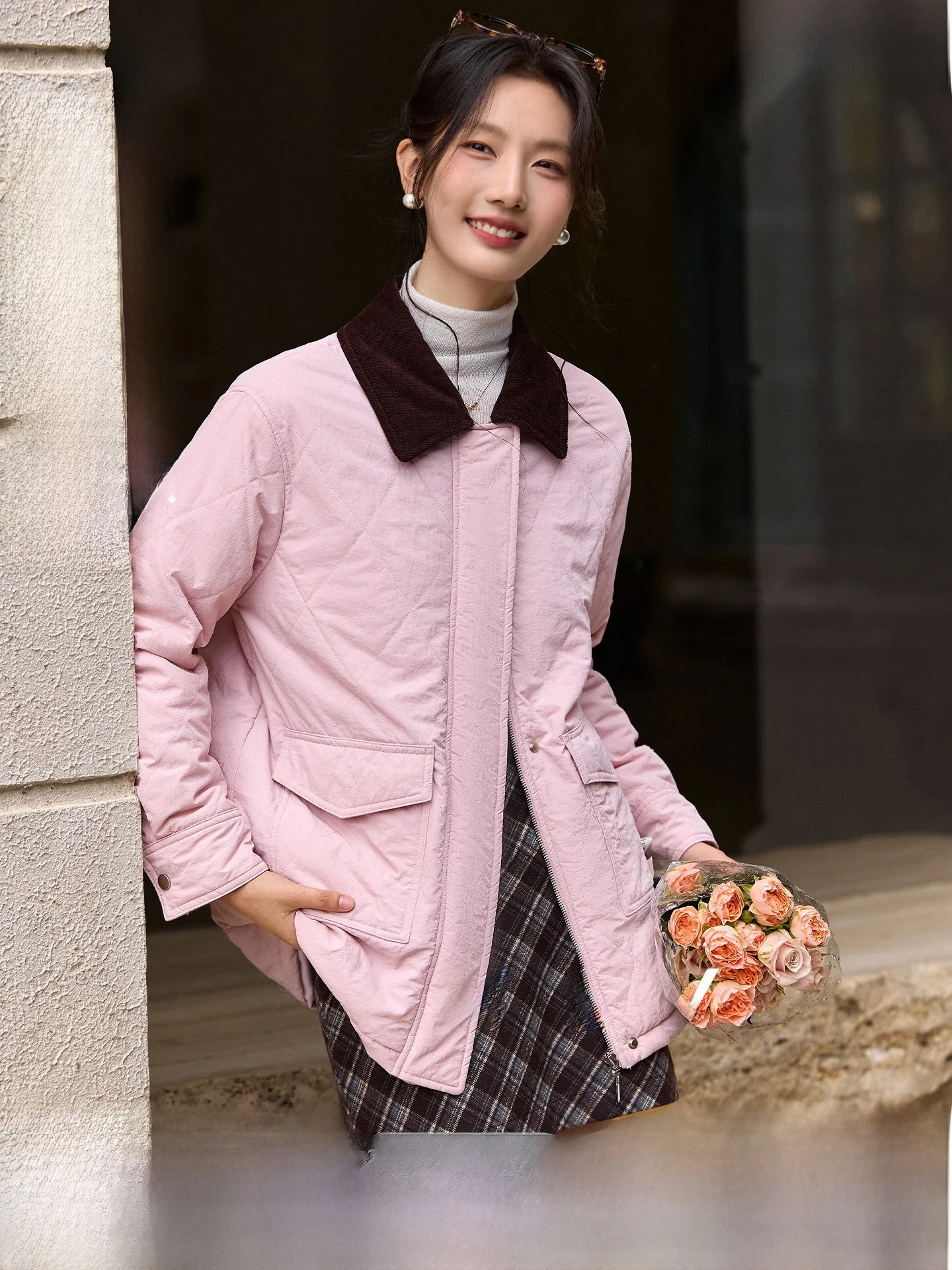 

Women's Thiened Cotton Jaet Zipper Collar Vest Winter Outerwear Faionable Commute Sle Regular Sve Long Coat