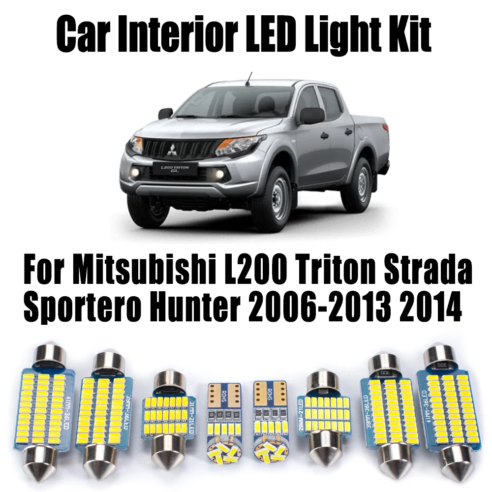 11 Uds para Mitsubishi L200 Triton Strada Sportero Hunter 2006 - 2011 2012 2013 2014 bombilla de lectura de cúpula de coche Kit de luz LED Interior