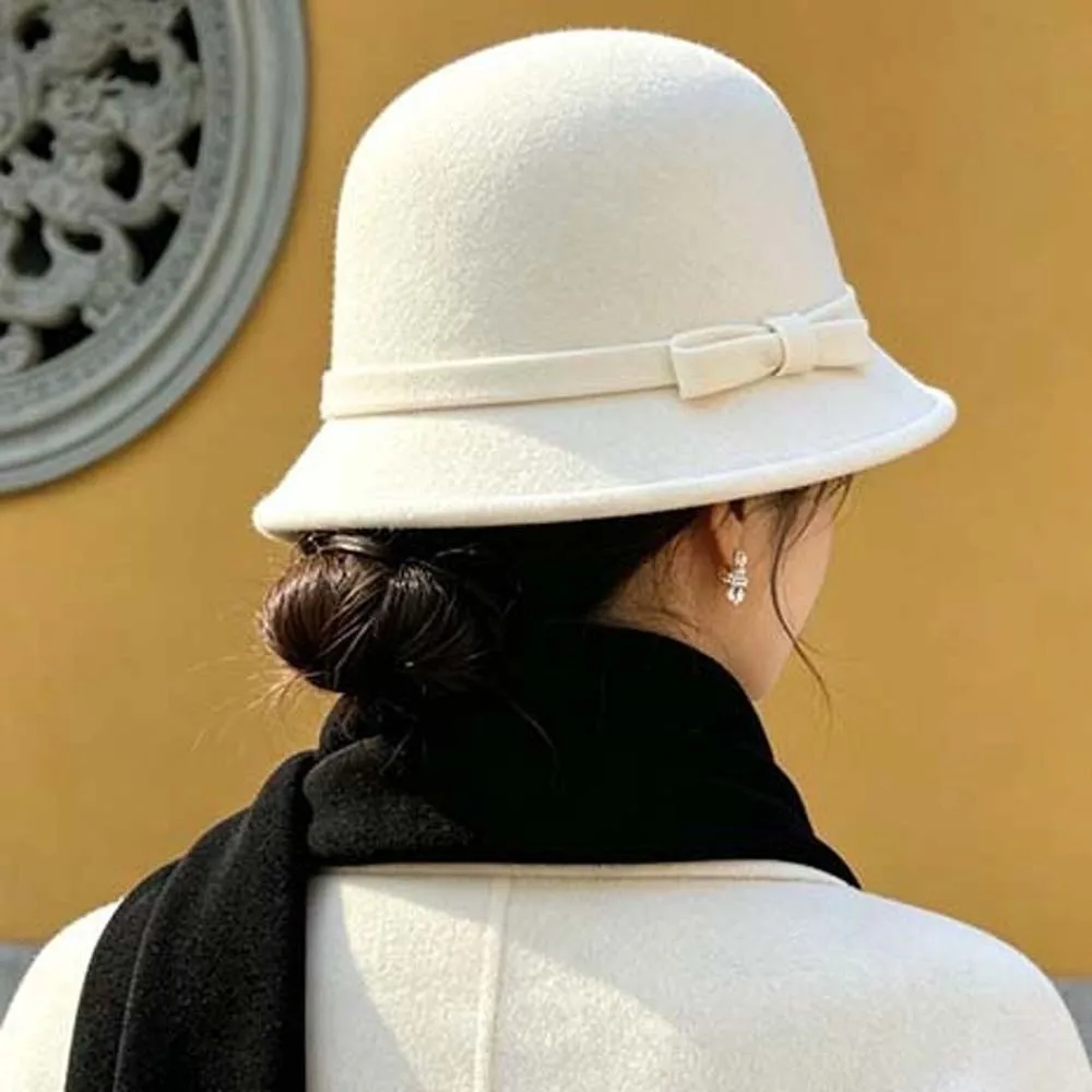 Koreanischer Wintermütze-Stil, warme Wollmütze, weicher Filzmütze, Retro-Klappmütze, einfarbig, schickes Design, Vintage-Fedora-Mütze, modische Damenmütze. – Detail 3