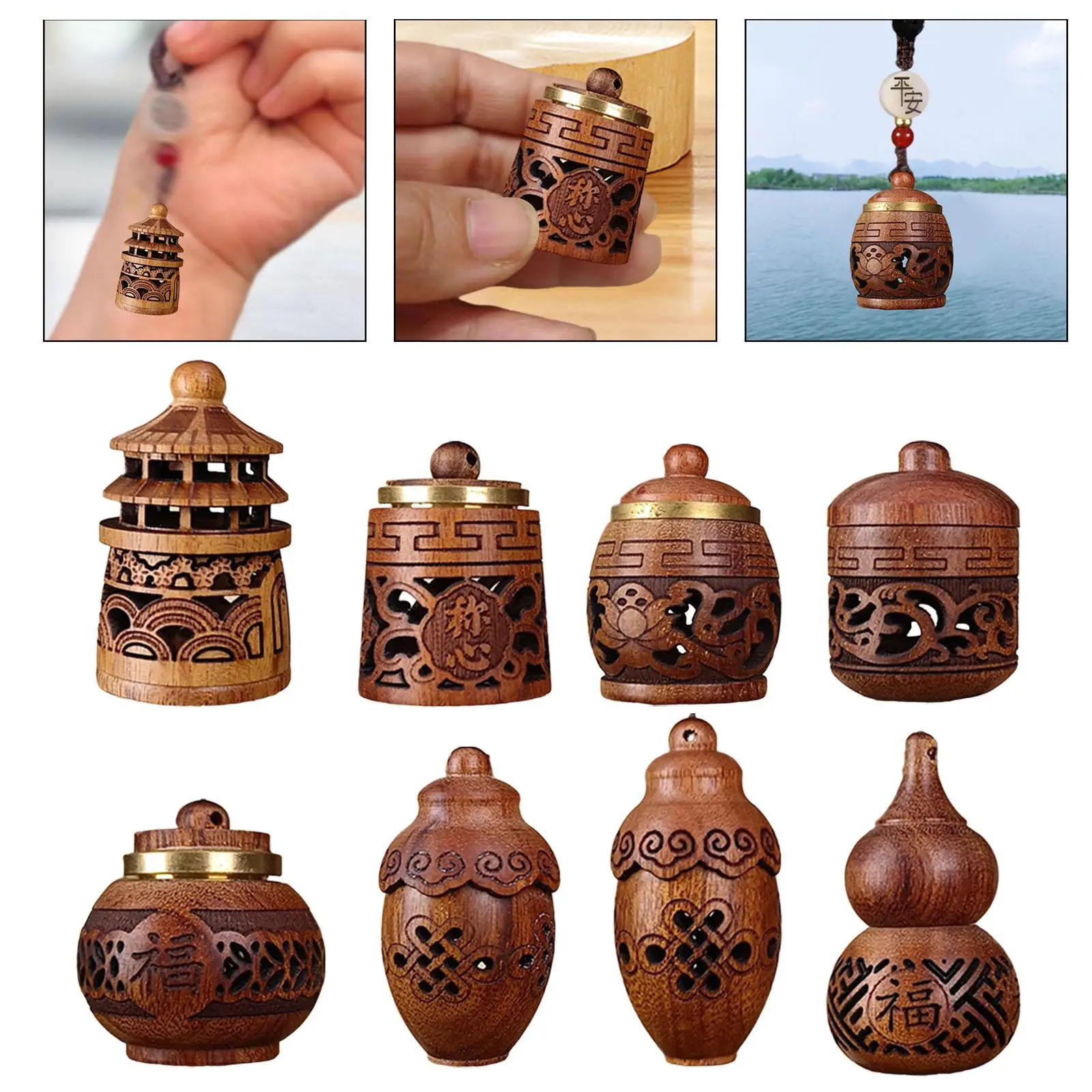 Solid Wood Pendant Charm Handcrafted Hollow Design for Jewelry Making Bag Decor Car Hanging Ornament