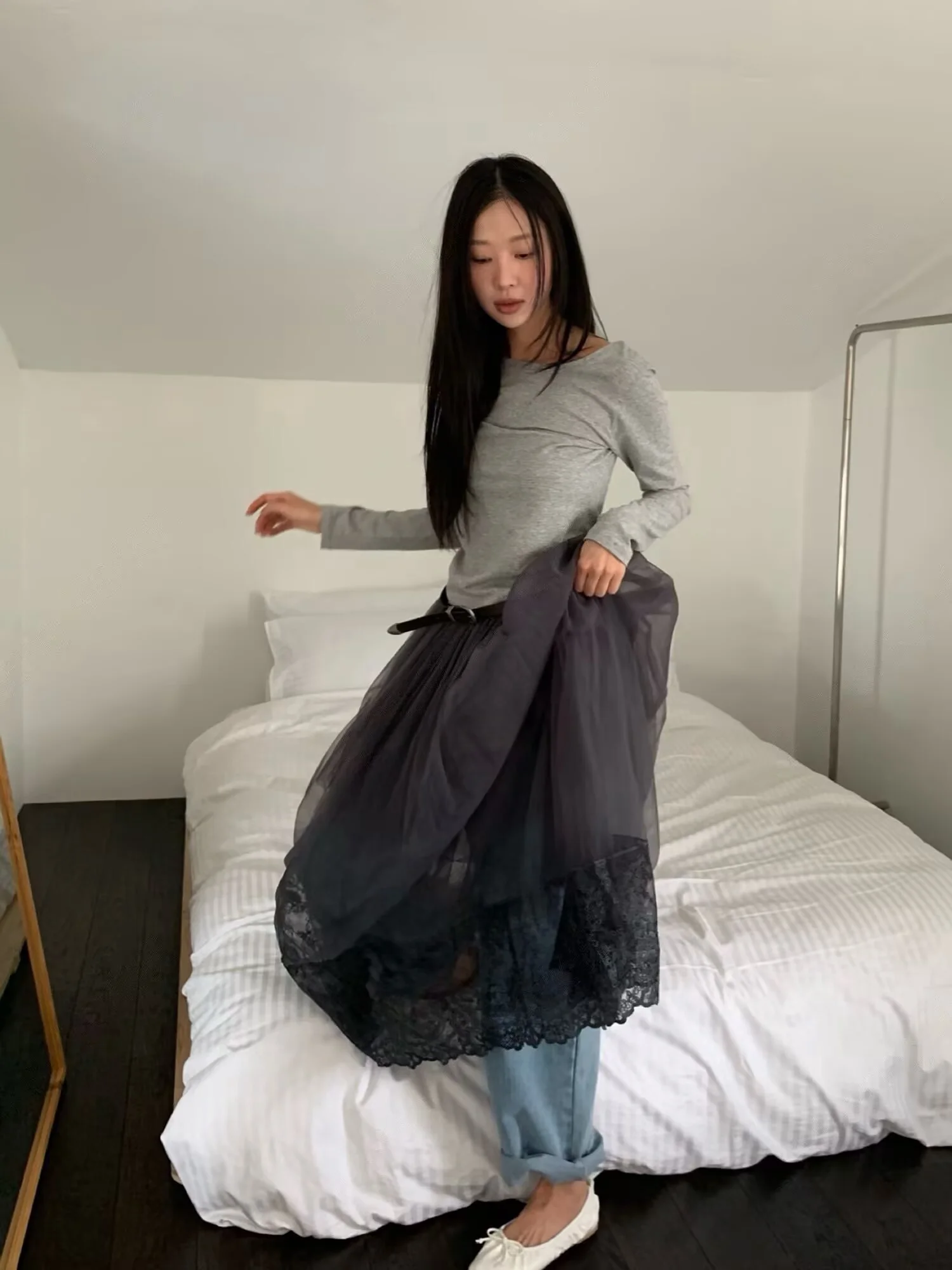 3colors 2025 Summer Female long Skirts Women High Waist Mesh Lace long Skirts White Fairy a line skirt womens (JJ9835)