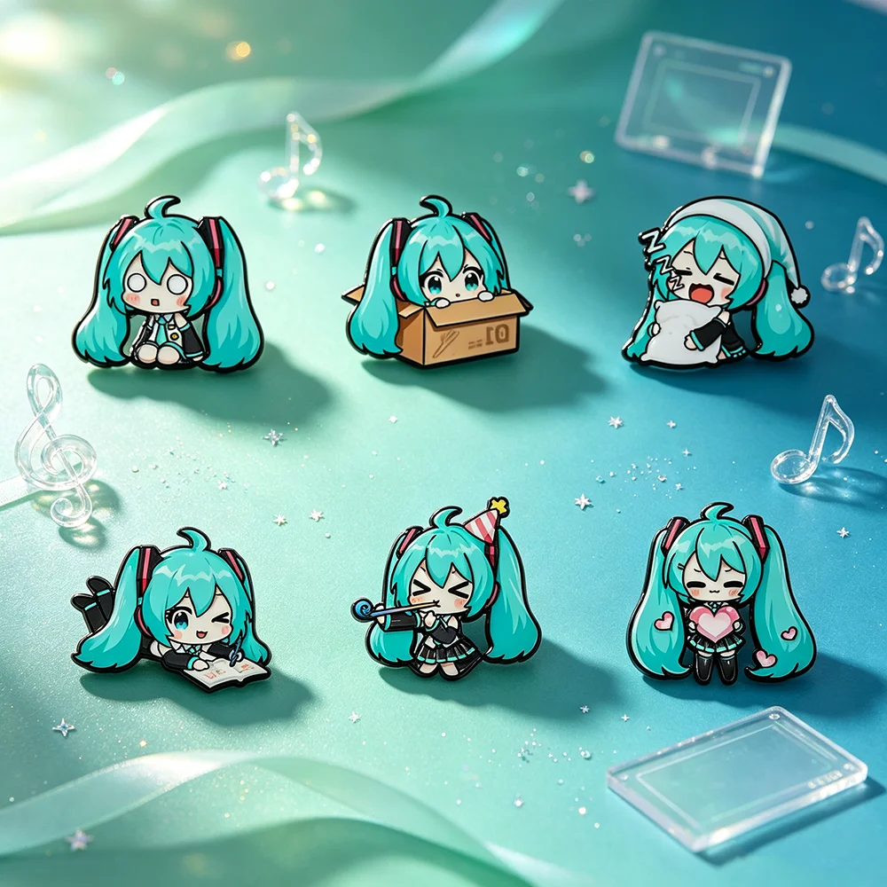 Lot de 6 épingles en émail Kawaii Chibi Personnages Vocaloid – Broches en métal version Q mignonnes, badges de revers de dessins animés pour sacs à dos