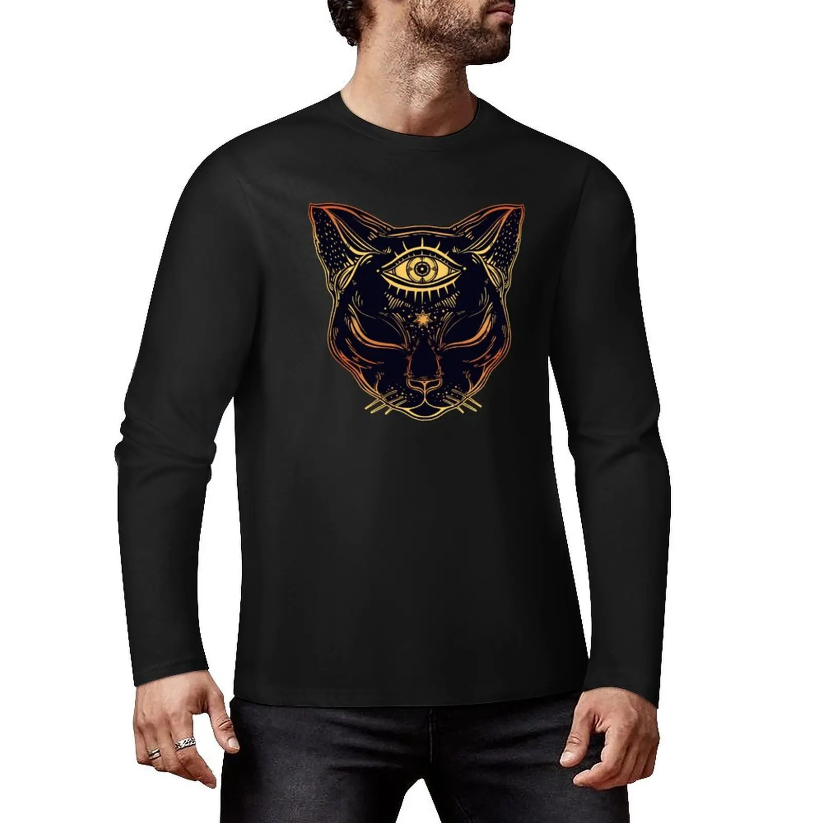 Egyptian Cat with Third Eye Open Long T-Shirt boys white t shirts sports fan t-shirts t shirts for men pack