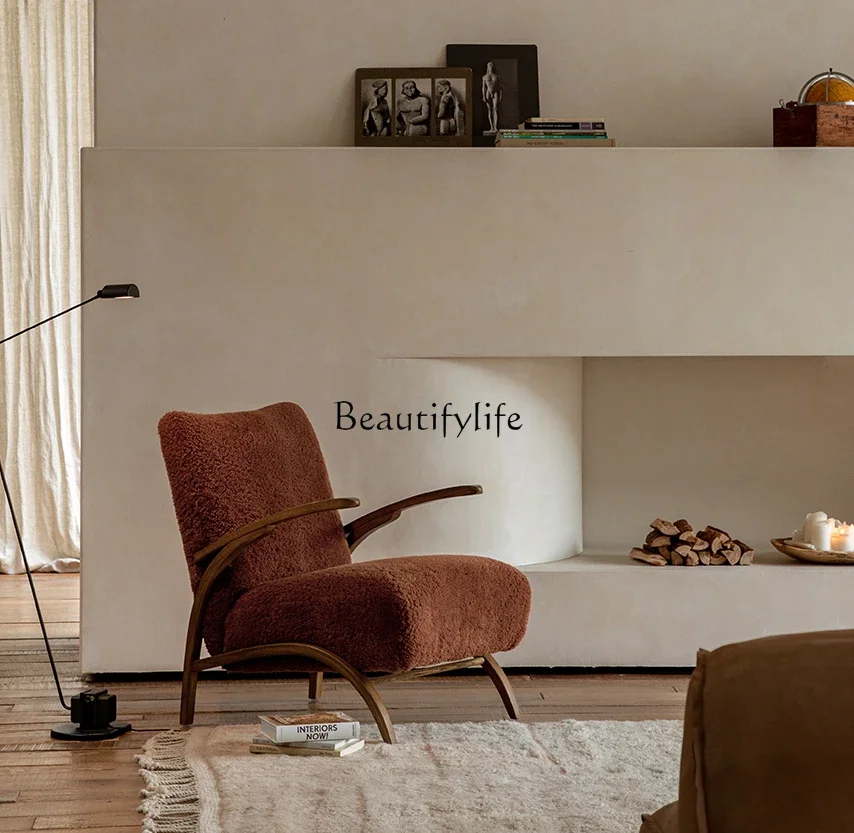 

Medieval replica creative French retro cream wind lamb wool leisure chair living room sofa chair