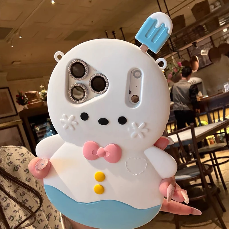 

Snowman 3d Soft Silicone Case For iphone 17 16e 15 14 Plus 12 13 Pro Max leather Crossbody strap Cute Patterns Christmas gifts