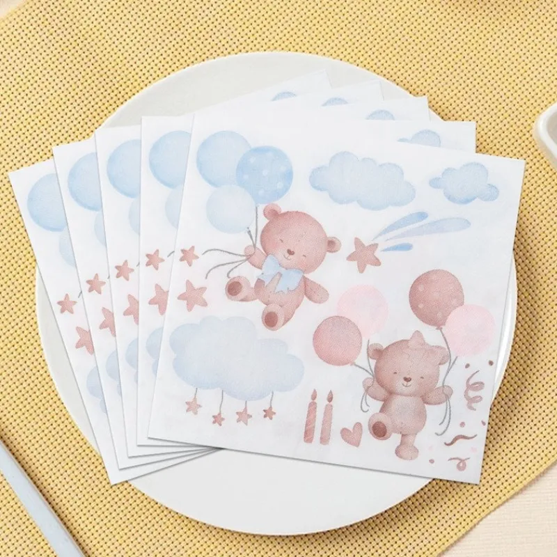 10/20pcs 33 * 33cm 2Layer Cartoon Bear Balloon Candle Table Decoration Birthday Party Decoration Tissue DIY Decoupage Paper