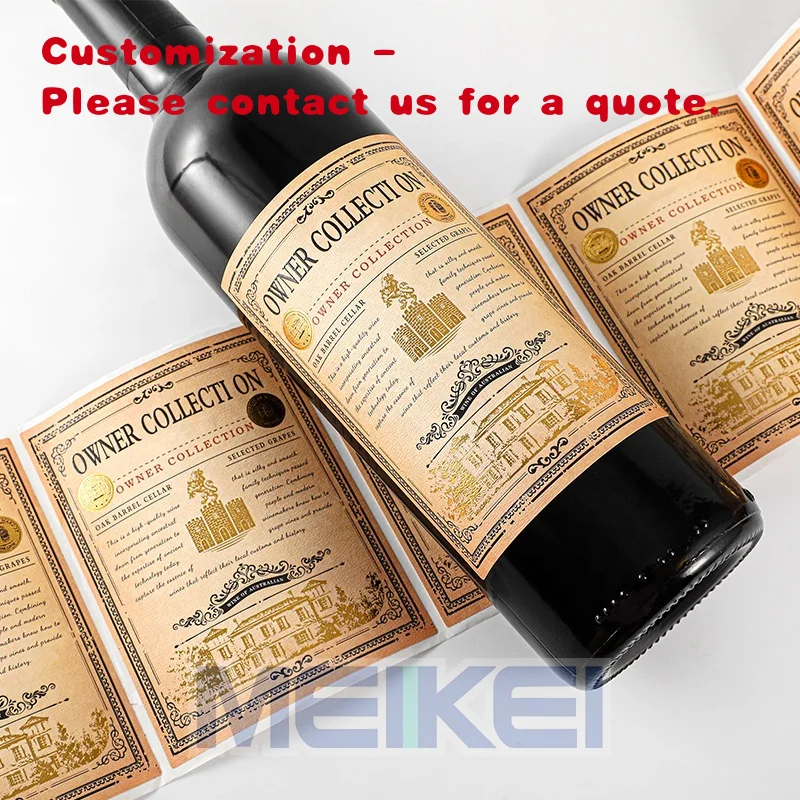 custom.Kraft Paper Red Wine Label Offset Printing Your Stamping Foil 3D Kraft Paper Label Sticker Roll Bottles