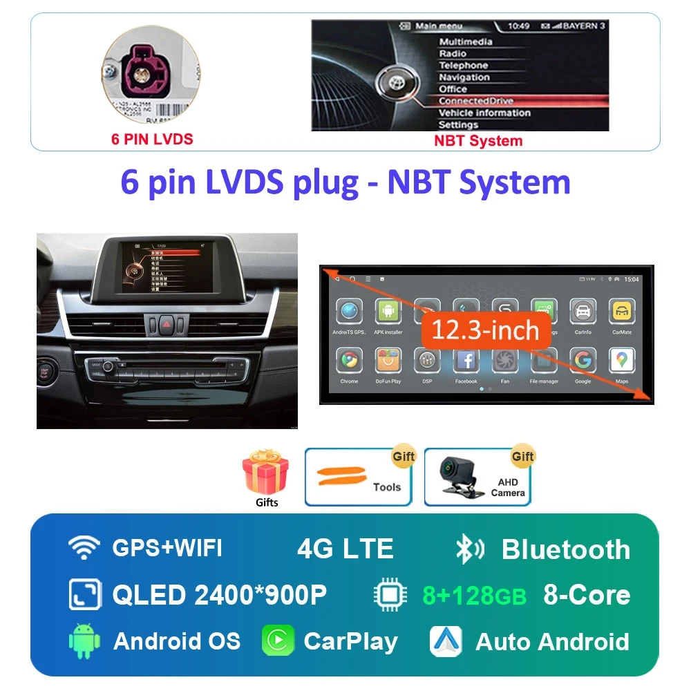 Autoradio Android 16 Multimedia Speler 4G voor BMW 2 Serie F45 F46 2014 - 2018 NBT EVO Systeem Ultradunne ScreenGPS Navigatie
