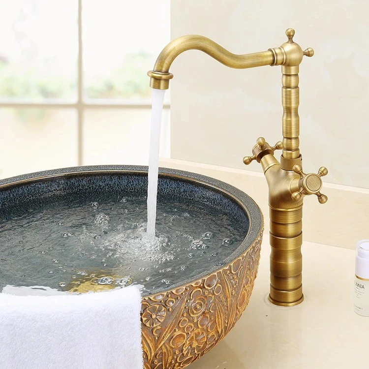 dual-handles-basin-faucet-brass-bronze-finished-mixer-taps-360-rotation-antique-bath-sink-faucet-deck-mounted-water-taps