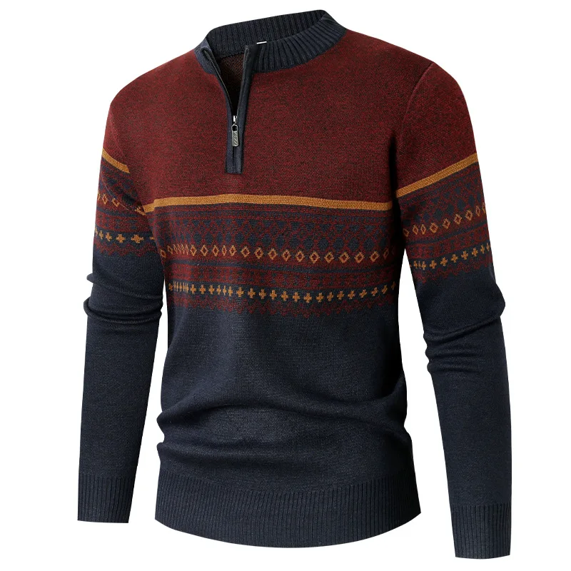 Maglione da uomo a maniche lunghe modello vintage pullover autunno inverno maglioni aderenti con fondo caldo uomo moda cerniera o-collo pullover