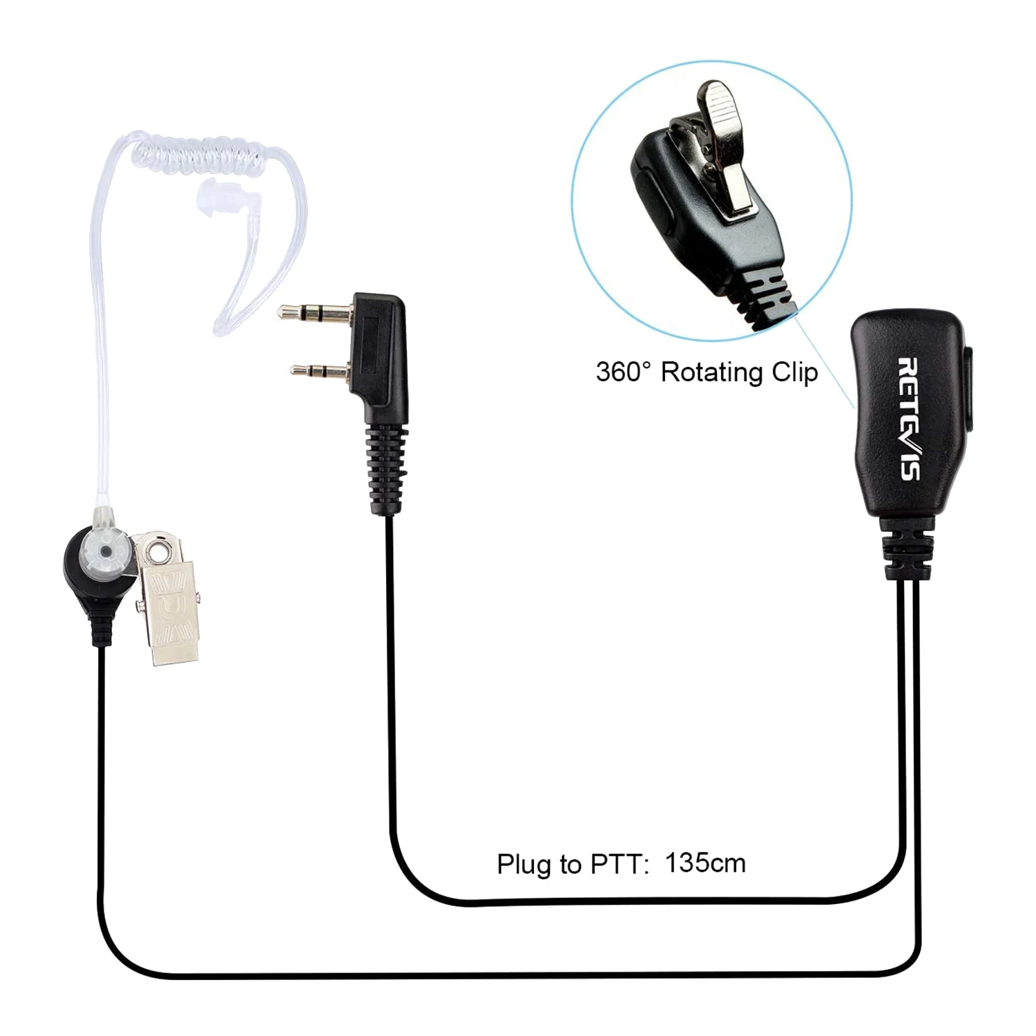 Retevis Radio Headset 2 Pin Sound Tube Headphones Compatible with Walkie Talkie RT24 RT27 RT22 RT622 RT617 RT618 RT619 BF-88E