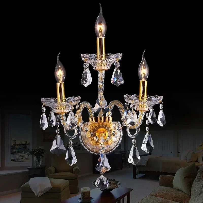 Clear Crystal Golden Chandeliers Multi 4/6/8/10/15/18 Arms Optional Lustres De Cristal Chandelier  Wall Lamp LED E14