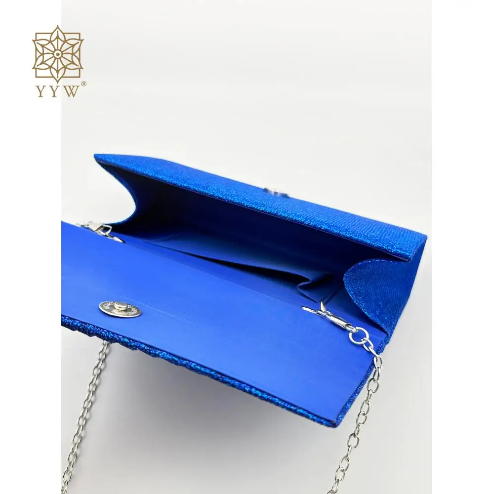 Royal Blue Clutch Bag Women Glitter Stripe Box Shape Top Handle Female Evening Purses Handbags Wedding Party Dress Purse 2023