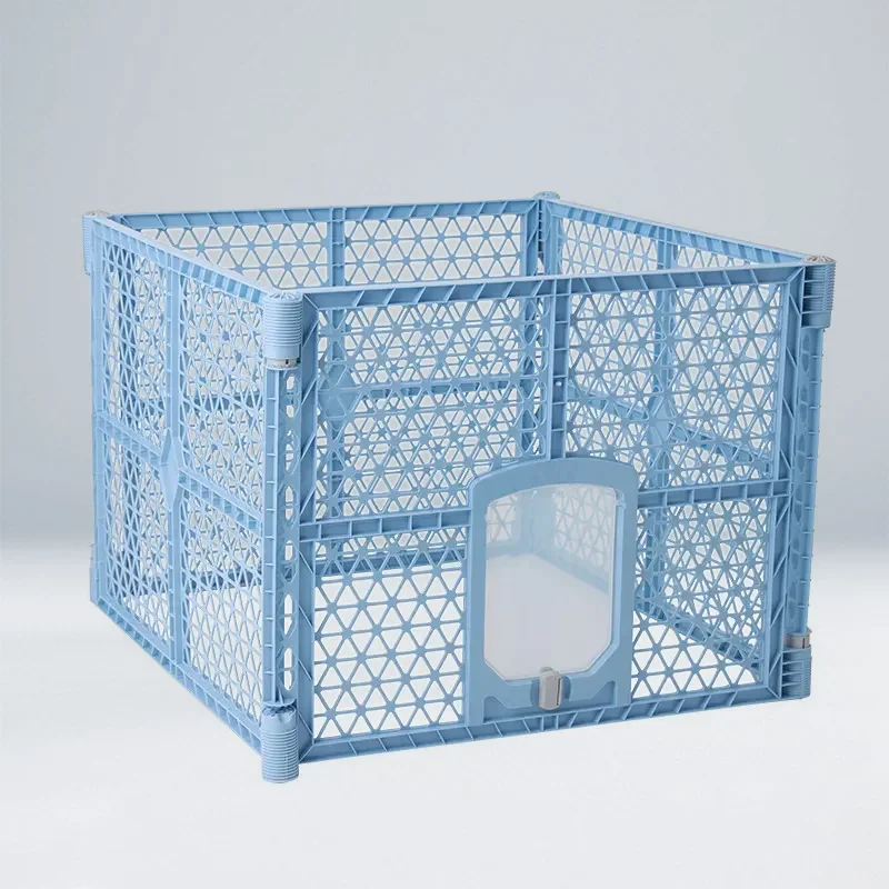 Foldable Durable Plastic Pet Fence With Snap Button Closure Plaid Pattern-Portable Dog Crate & Furniture For Cats & Dogs