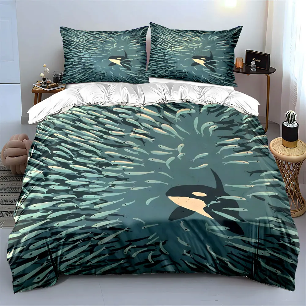 Ocean Animal Art Print Set Bedding Set with 1 Duvet Cover 2 Pillowcases Single Double King Queen, Gift