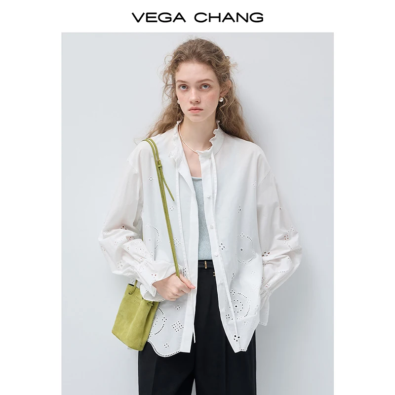 

Новая женская рубашка Vega Chang для весны и осени с ажурным узором, создающая нежную атмосферу, из чистого хлопка