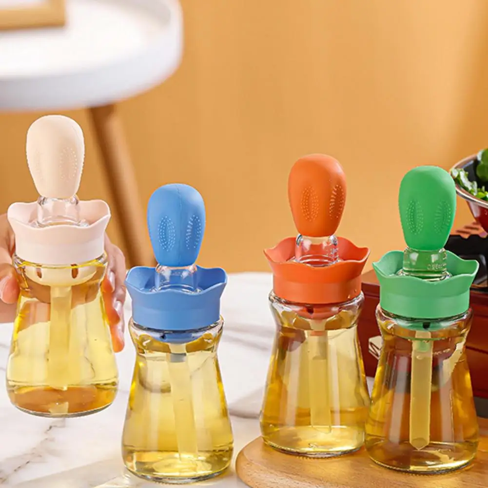 200ML 2 in 1 Glass Oil Bottle with Silicone Brush Clear Control Soft Bristles Creative Cactus Olive Oil Dispenser for Kitchen